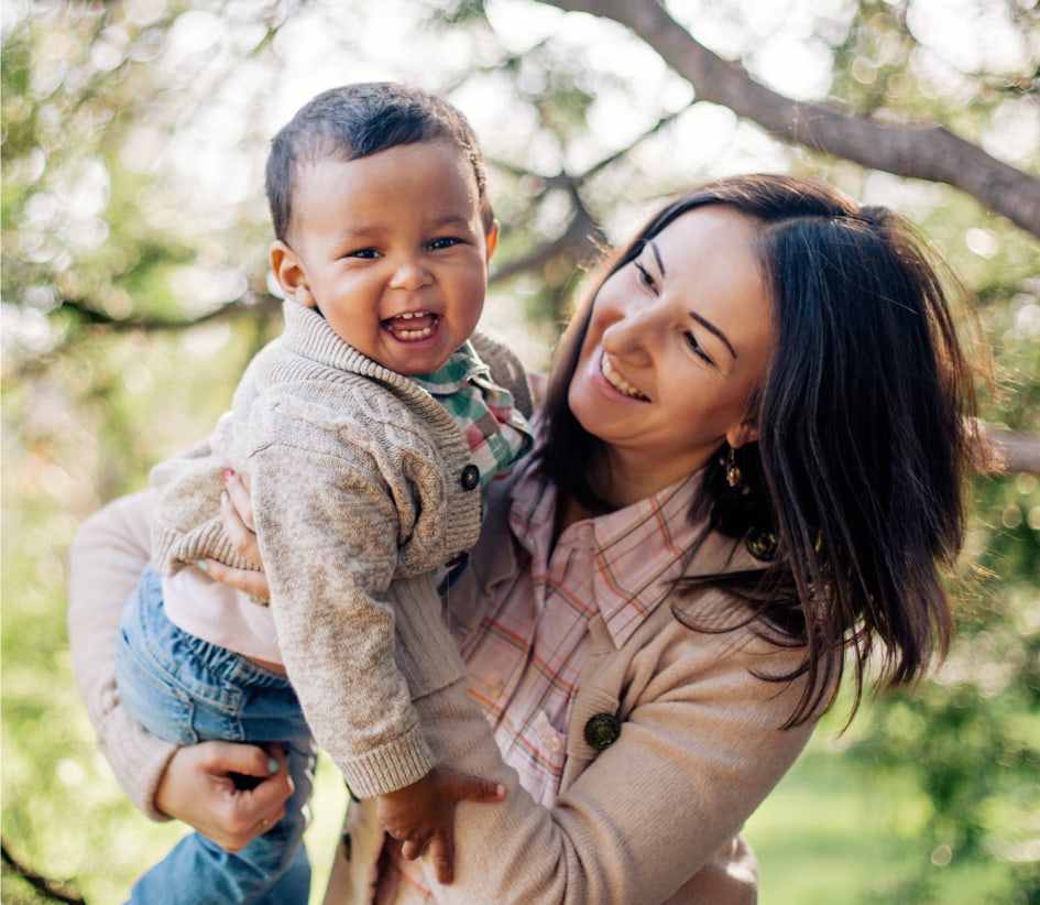 woman and child laughing